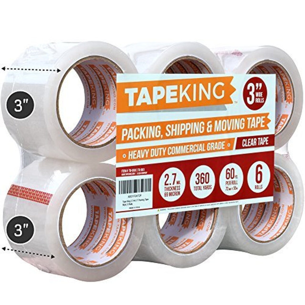 Clear Packing Tape 3 Inch Wide (2.7Mil Thick) - 60 Yards per Refill Roll  (Pack of 6 Rolls) - Strong Sealing Adhesive Industrial Depot Tapes for  Moving, Packaging, Shipping, Office & Storage